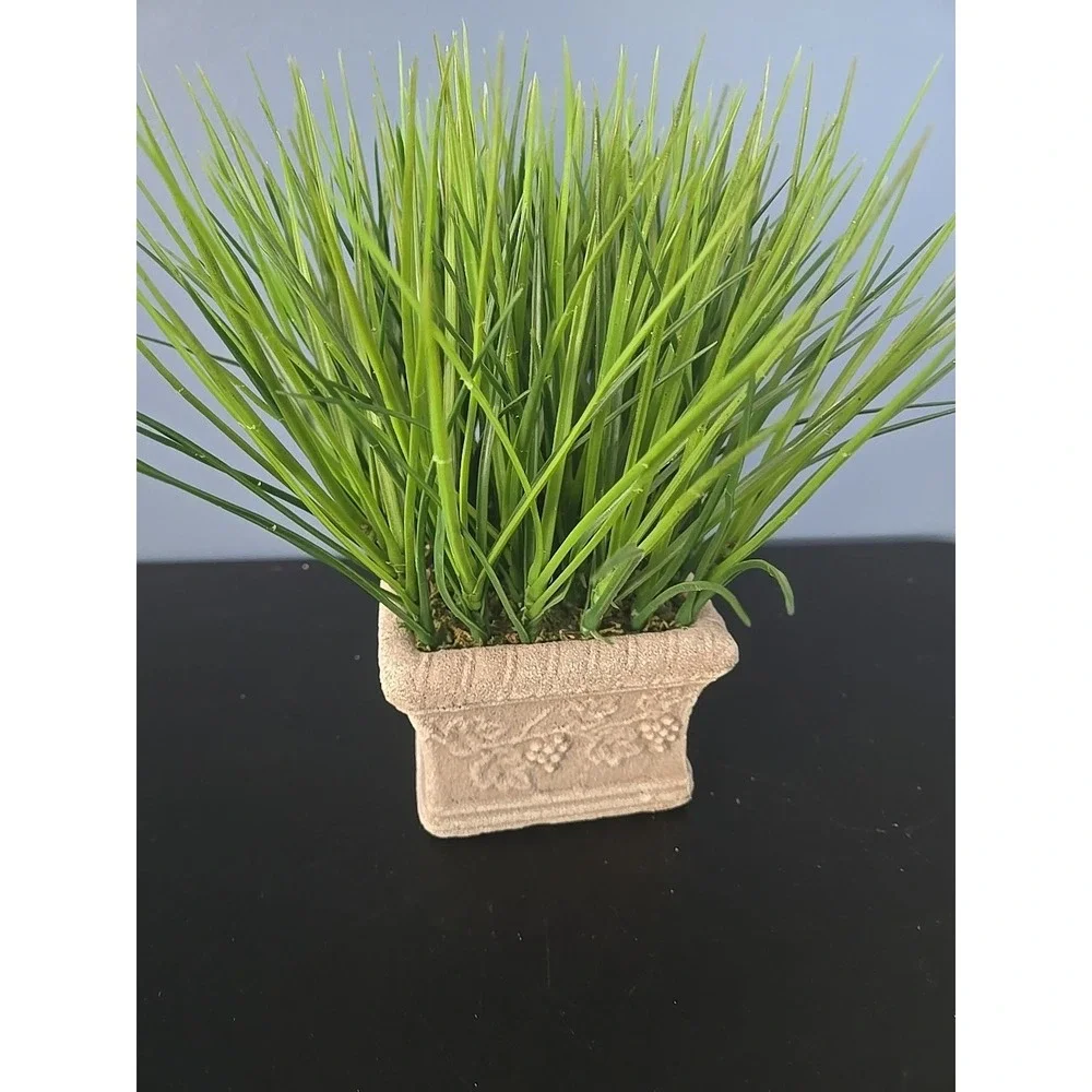 Set of 2 Faux Potted Grass in Faux Concrete Planter Patio Decorative Accent‎